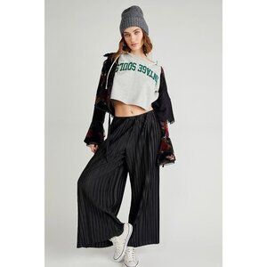 Free People Winona Pleated Flare Pants High Rise Wide Leg Black Size XS